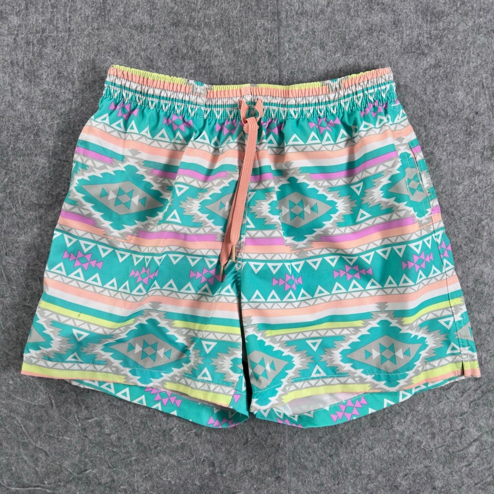 Chubbies Mens Swim Trunks Medium 5.5 Inseam Geometric Aztec Teal Pink Shorts